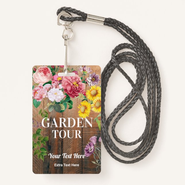 Rustic Garden Tour Badge Ticket Pass (Front with Lanyard)