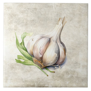Rustic Garlic Faux Texture Kitchen Watercolor Ceramic Tile