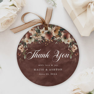 Rustic Garnet Boho Floral Border Wedding Thank You Favor Tags