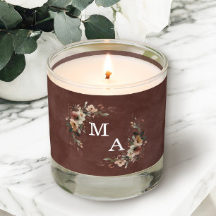 Rustic Garnet Floral Wreath Wedding Monogram Scented Candle