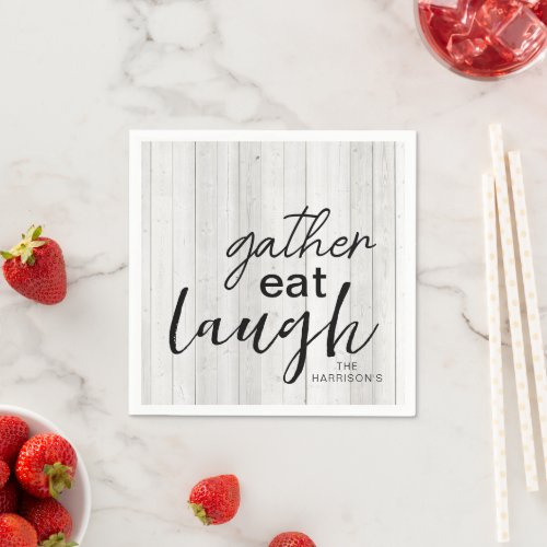 Rustic Gather Eat Laugh Personalized Napkins