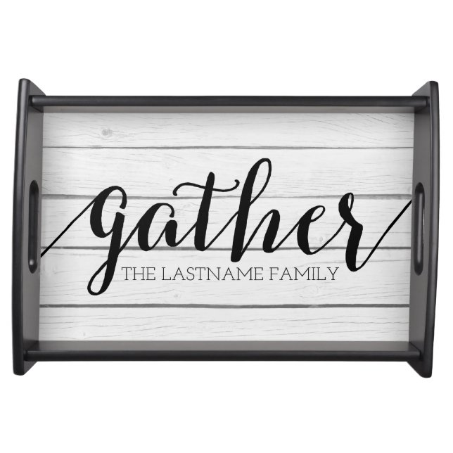 Rustic Gather - Shiplap Wood with Custom Family Serving Tray (Front)