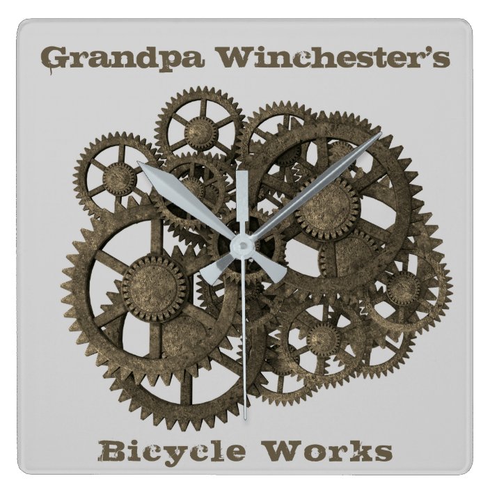 Rustic Gears Sprockets Steampunk Gray Template Square Wall Clock