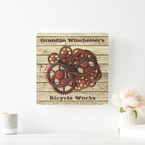 Rustic Gears Sprockets Steampunk Style Square Wall Square Wall Clock