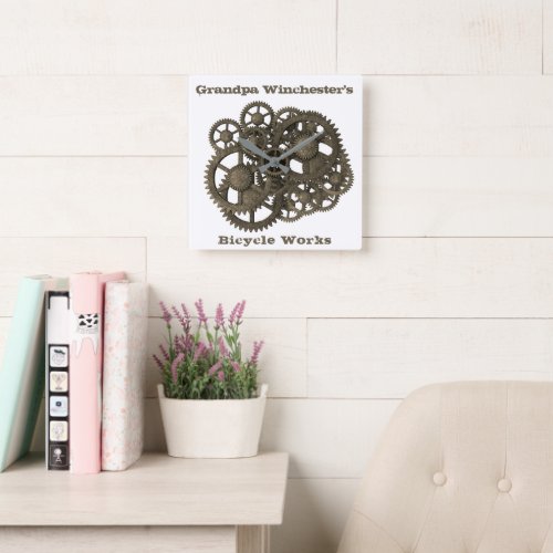 Rustic Gears Sprockets Steampunk Template Square Wall Clock