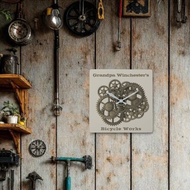 Rustic Gears Sprockets Steampunk Template  Square Wall Clock (beige background rusty gears wall clock template)