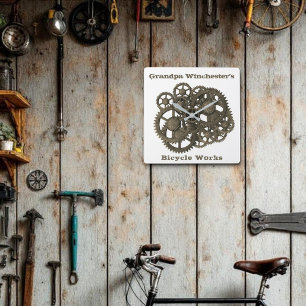 Rustic Gears Sprockets Steampunk Template Square Wall Clock