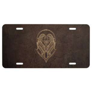 Rustic Gemini Zodiac Sign on Stone Effect License Plate