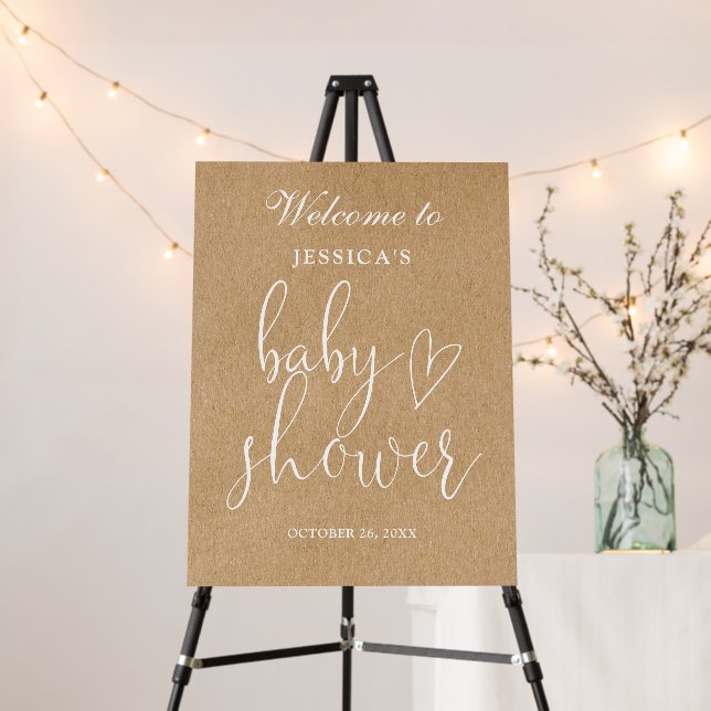 Rustic Gender Neutral Baby Shower Welcome Sign (In Situ (Stand))
