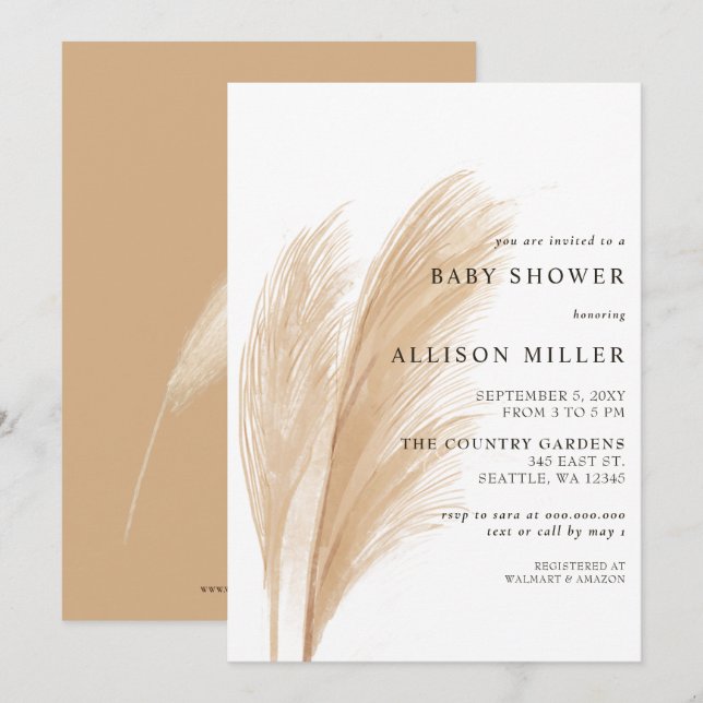 Rustic Gender Neutral Boho Pampas Baby Shower  Invitation (Front/Back)