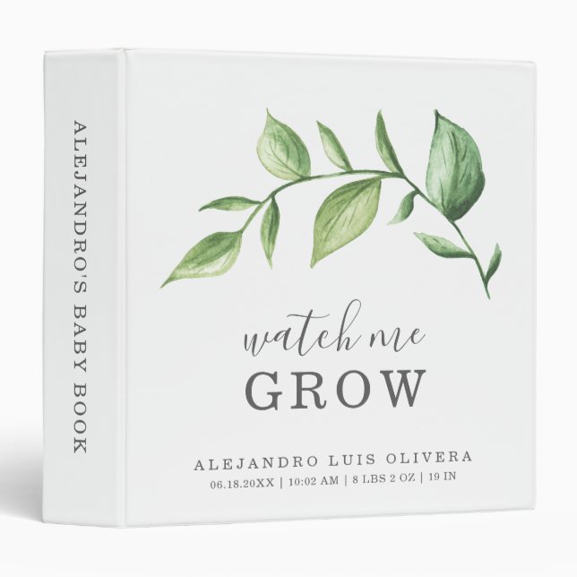 Rustic Gender Neutral Greenery Baby Book 3 Ring Binder (Front/Spine)