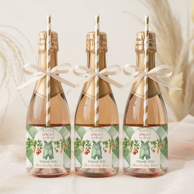 Rustic Gender Neutral Little Sprout Baby Shower Sparkling Wine Label (Creator Uploaded)