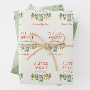 Rustic Gender Neutral Little Sprout Baby Shower Wrapping Paper Sheets