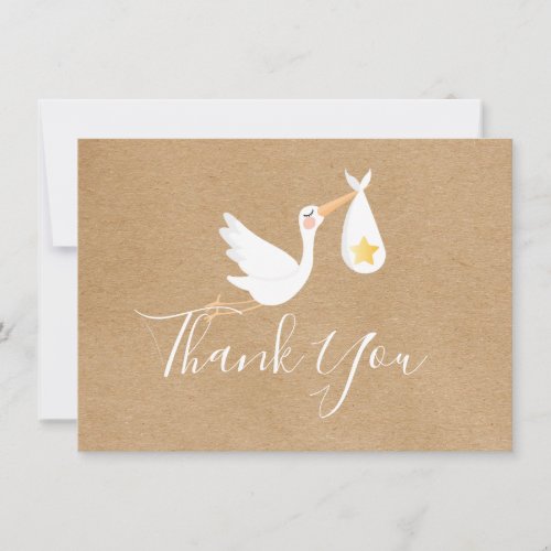 Rustic Gender Neutral Stork Gold Star Thank You