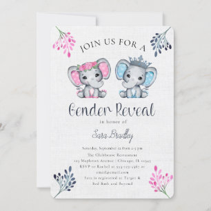 Rustic Gender Reveal burlap elephant baby shower Invitation