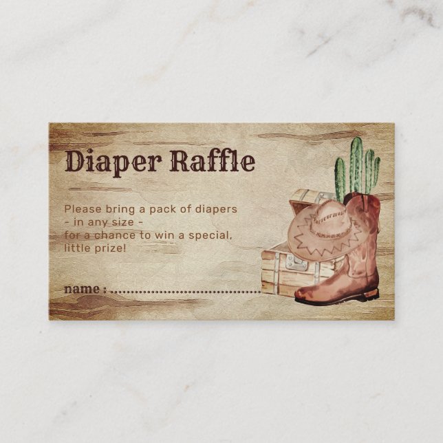 Rustic gender reveal Diaper Raffle Baby Cowboy Enclosure Card (Front)