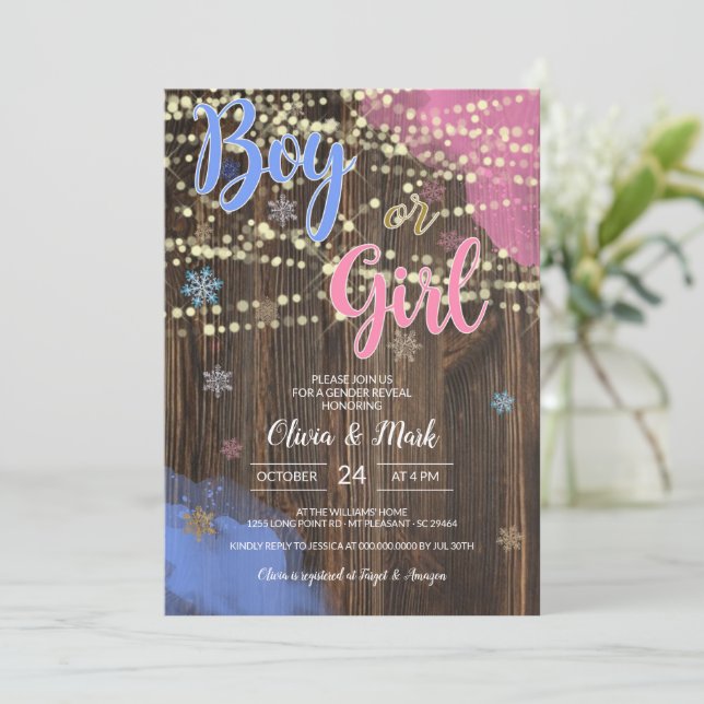 Rustic Gender Reveal Party Invitation. She or He? Invitation (Standing Front)