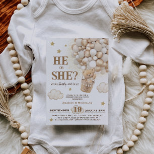 Rustic Gender Reveal Teddy Bear Balloons Invitation