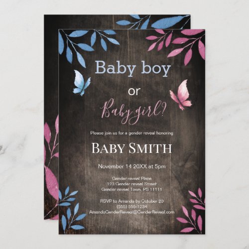 Rustic gender reveal watercolor floral invitation