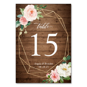 Rustic Geometric Blush Floral Wedding Table Number