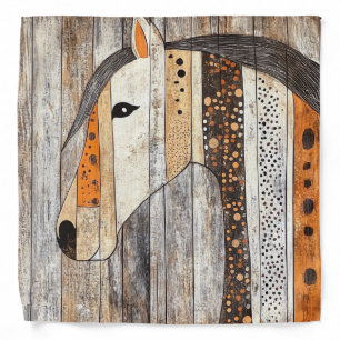 Rustic Geometric Boho Wood Grain Horse Bandana