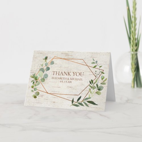 Rustic Geometric Eucalyptus Birch Photo Wedding Card