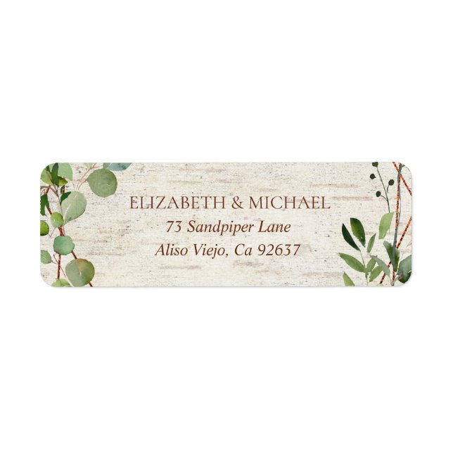 Rustic Geometric Eucalyptus Birch Return Address Label (Front)