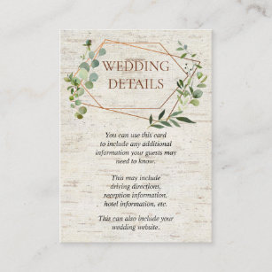 Rustic Geometric Eucalyptus Birch Wedding Details Enclosure Card