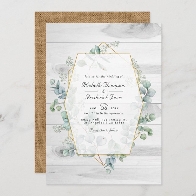 Rustic Geometric Eucalyptus QR Code Garden Wedding Invitation (Front/Back)