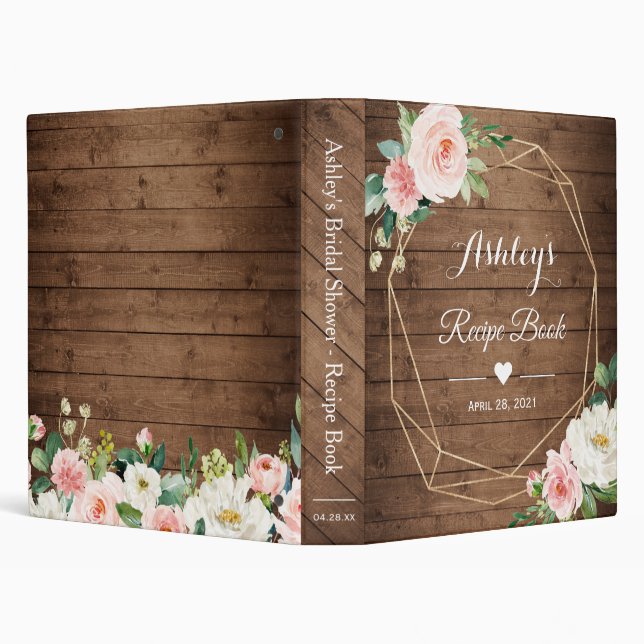 Rustic Geometric Floral Bridal Shower Recipe Book 3 Ring Binder (Background)