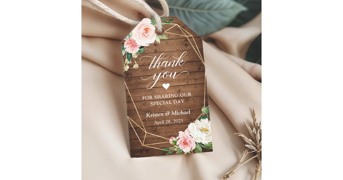 Rustic Geometric Floral Wedding Favor Thank You Gift Tags | Zazzle