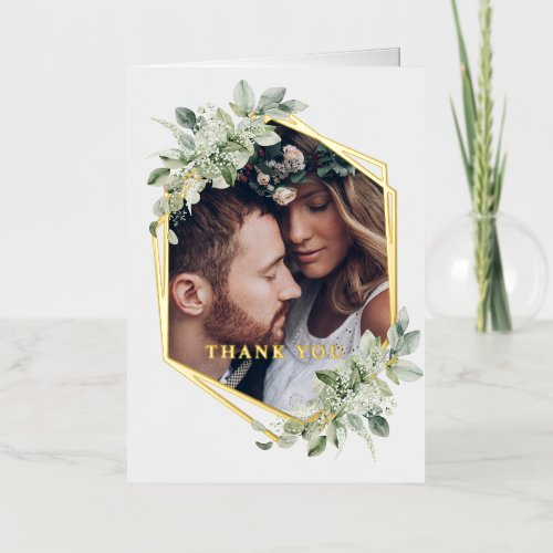 Rustic Geometric Greenery Wedding Real Gold Foil Greeting Card