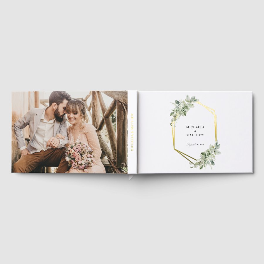 Rustic Geometric Greenery Wedding Real Gold Foil Guest Book