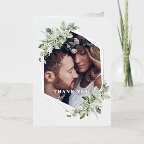 Rustic Geometric Greenery Wedding Real Silver Foil Greeting Card