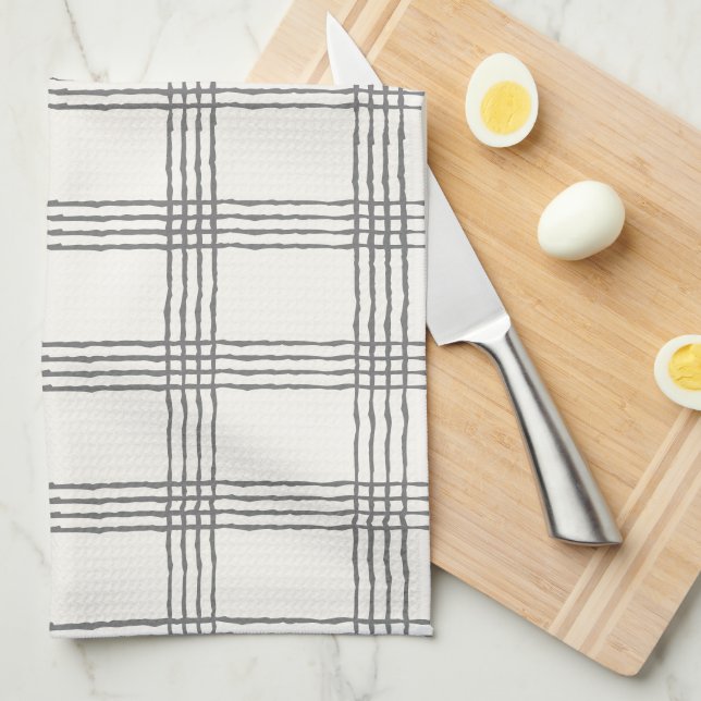 Rustic Geometric Modern Minimalist Plaid Kitchen Towel (Quarter Fold)