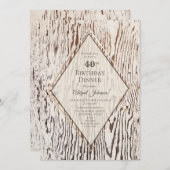 Rustic Geometric Wood Grain 40th Birthday Dinner Invitation (Front/Back)