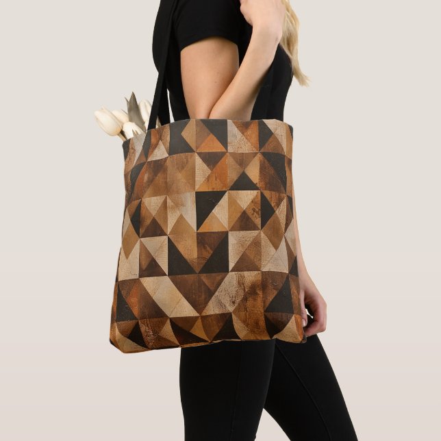 Rustic Geometric Wood Pattern Custom Tote Bag | Ea (Close Up)
