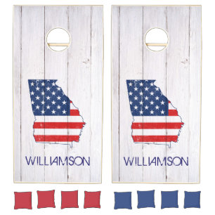 Rustic Georgia Red White Blue Flag July 4th Modern Cornhole Set