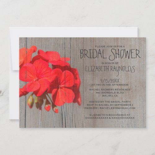 Rustic Geranium Bridal Shower Invitations