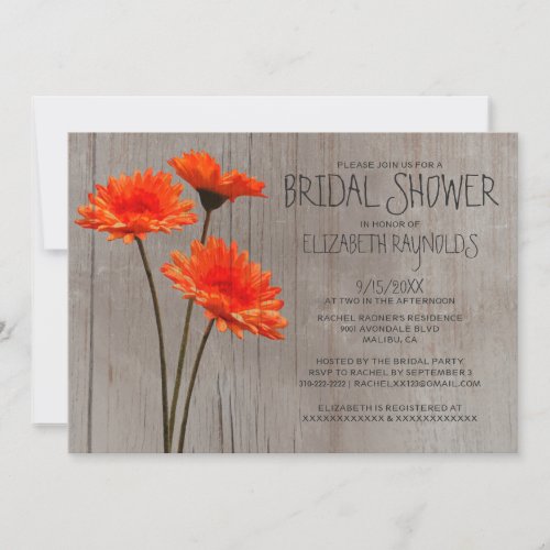 Rustic Gerbera Daisy Bridal Shower Invitations