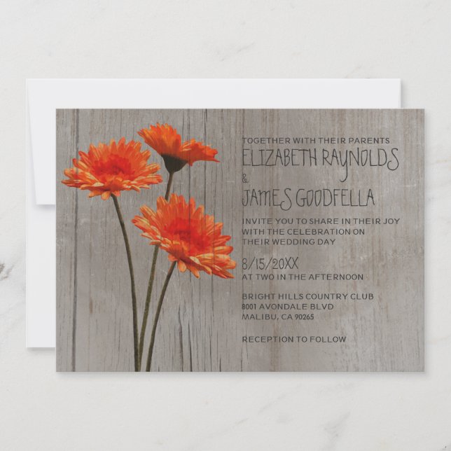 Rustic Gerbera Daisy Wedding Invitations (Front)