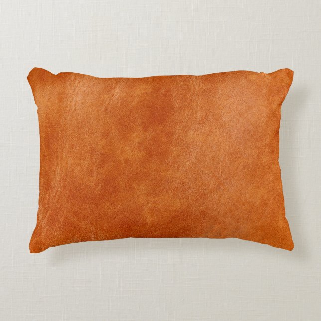 Rustic ginger smooth natural leather accent pillow (Front)
