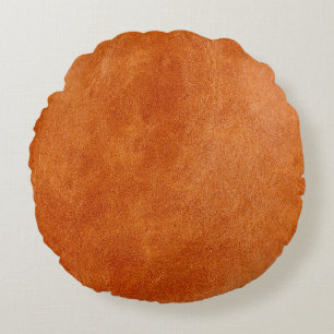 Rustic ginger smooth natural leather round pillow