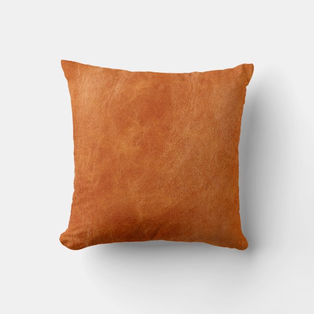 Rustic ginger smooth natural leather throw pillow (Front)