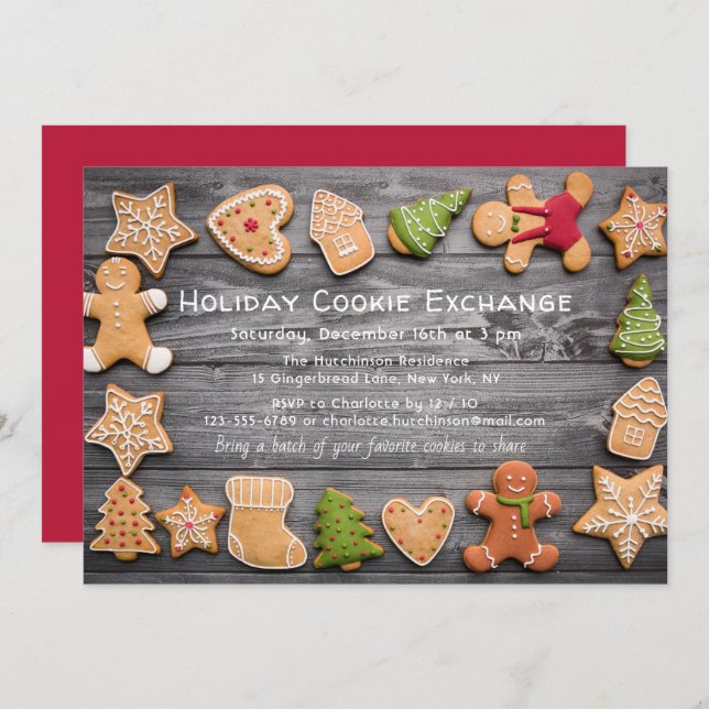Rustic Gingerbread Holiday Cookie Exchange Invitation (Front/Back)