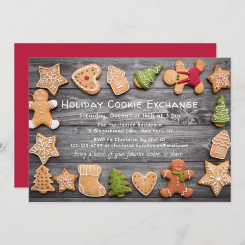 Rustic Gingerbread Holiday Cookie Exchange Invitation