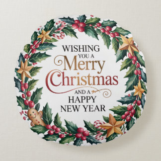 Rustic Gingerbread Holiday Round Pillow