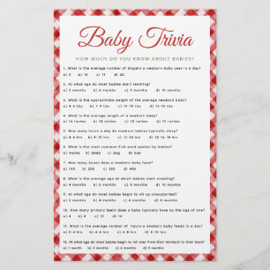 Rustic Gingham Baby Shower Trivia Game