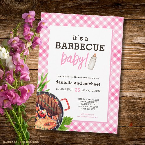Rustic Gingham Barbecue Baby Shower Invitation