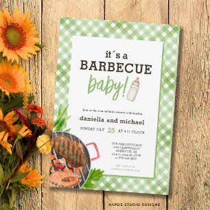 Rustic Gingham Barbecue Baby Shower Invitation